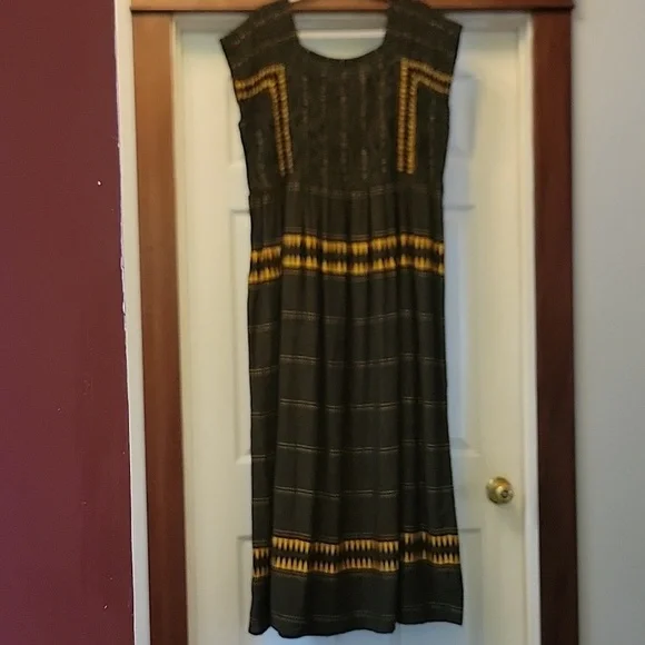 Ulla Popken Black & Yellow Embroidered Boho Cap Sleeve Maxi Dress 20/22 - Picture 7 of 11